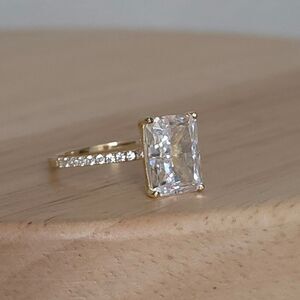 Radiant Cut CZ Ring 925 Sterling Silver 14K Gold Plated Size 9 Engagement Style